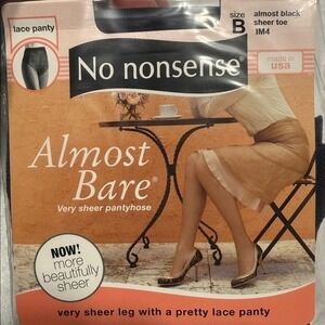 No nonsense Almost Bare Pantyhose Women Almost Black Sheer Lace Panty IM4 Size B